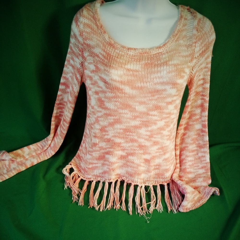 Heart n crush knit fringe pink white sweater